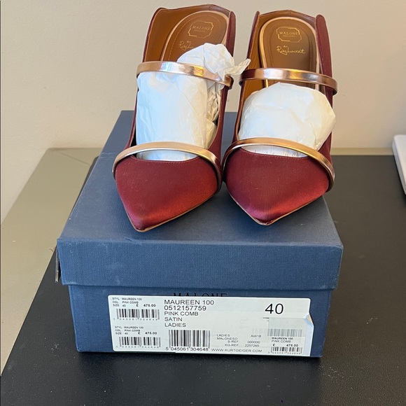Malone Souliers Shoes - Malone Souliers Maureen Burgundy Satin Heels